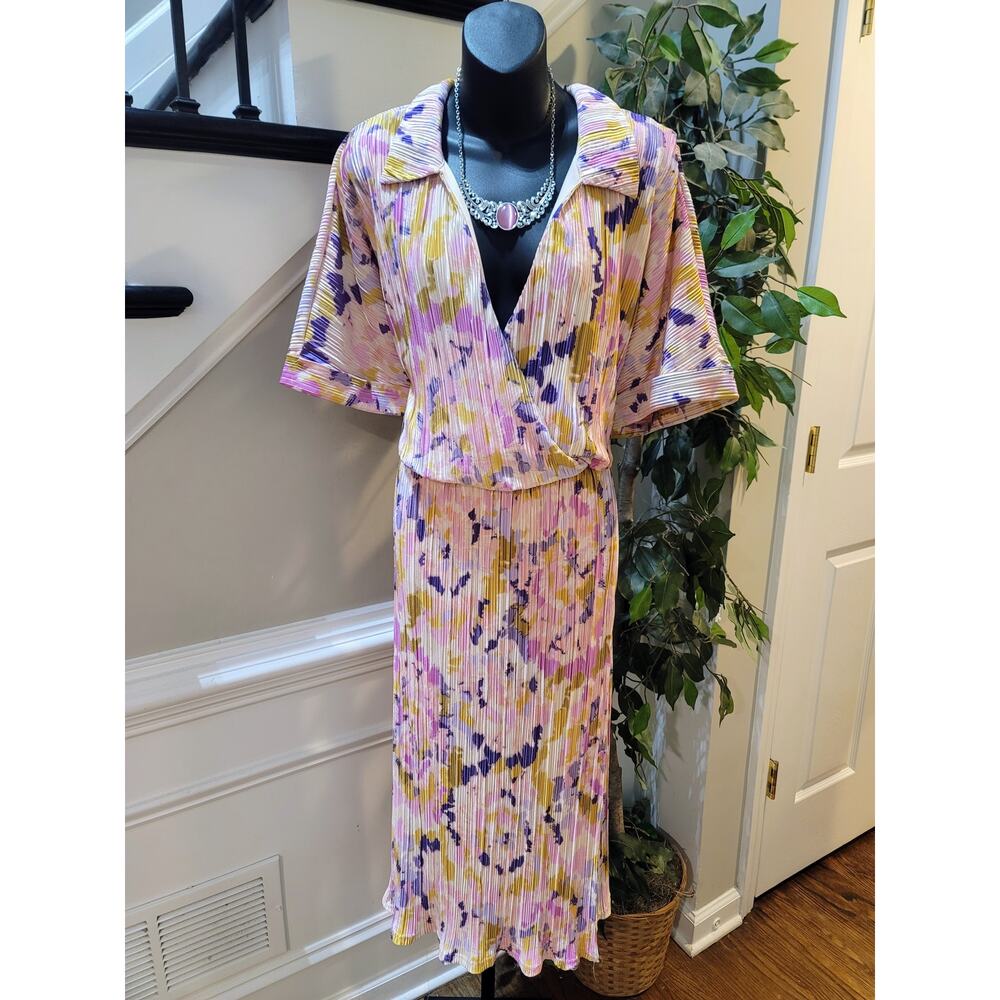 Madison+Hudson Maxi Dress Women's 3x Multicolored 100% Polyester Long Sleeve